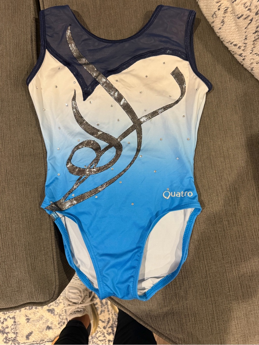 Girls' Blue Ombre Gymnastics Leotard with Mesh Yoke